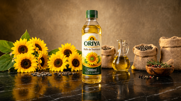 Huile de Tournesol ORIYA 500 ml Bouteille d'huile de tournesol ORIYA 500 ml pour usage quotidien et cuisine familiale